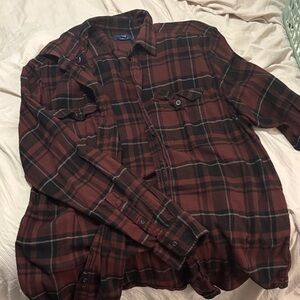 George Red and Black Plaid Button-Down Shirt